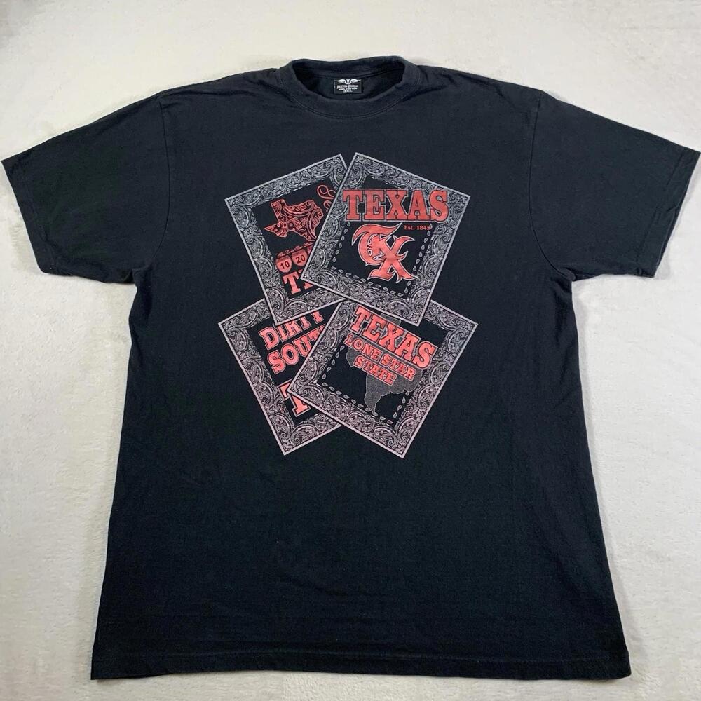 VTG Flying Horse Shirt 2XL Black Texas Lone Star State Cards Dirty South Bandana